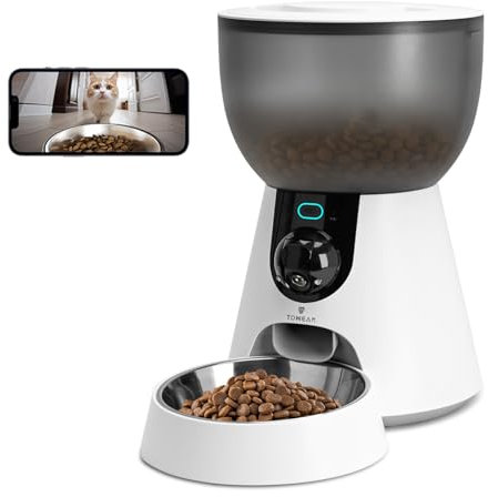 Automatic Pet Feeder with Camera, 5GHz/2.4GHz WiFi Cat Feeder, 4L Capacity, 1-10 Meals/Day with Low Battery Reminder, Two-Way Voice with 304 Stainless Steel Bowl (With Camera)