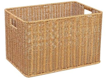 Cesta de almacenamiento de paja de ratán, cesta tejida de gran capacidad para ropa, organizador de artículos diversos, cestas de mimbre, tamaño M, 36 x 26 x 12 cm