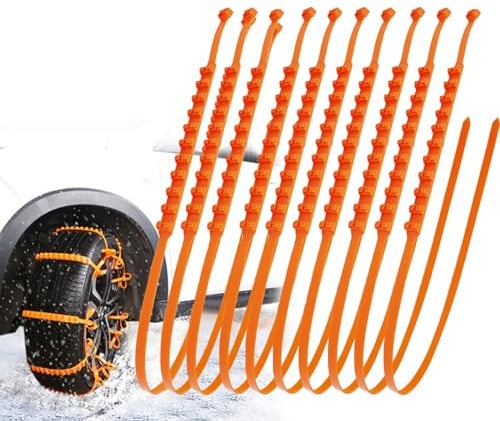 Schneereifen-Kabelbinder, Schneeketten für Winter Autoreifen, 10 Stück Rutschfeste Ketten für Auto, Autoreifen Schneekette, Verstellbar Anti-Rutsch Reifen Ketten, Gurtketten für Schnee Eis Schlamm