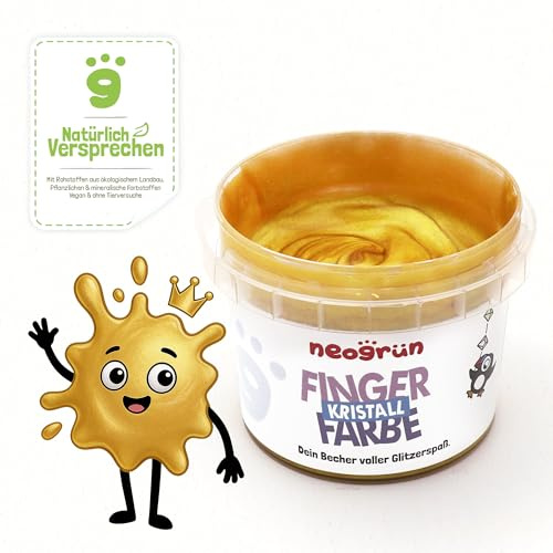 neogrün® Fingerfarbe – Vegane Bio-Fingerfarbe für Kinder – Cremig, wasserlöslich & leicht zureinigen – Mit pflanzlichen & mineralischen Pigmenten, NCP-zertifiziert, 120 g (Gold, Kristall)