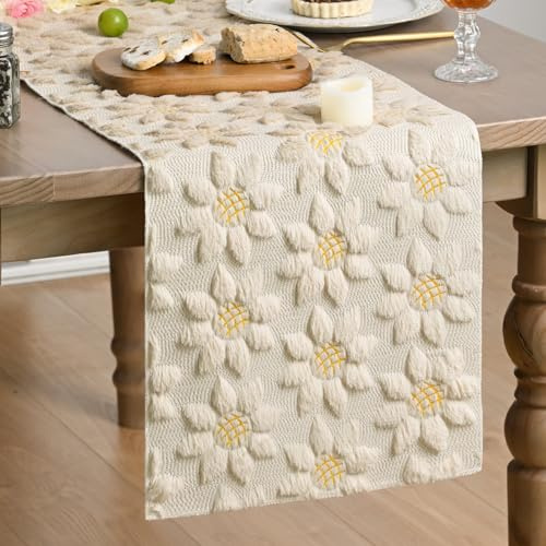 Artoid Mode Weich Plüsch Samt Faux Pelz Beige Sonnenblumen Frühling Tischläufer, Sommer Küche Tisch Urlaub Party Dekor 33x153 cm