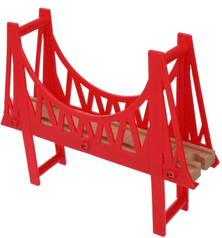 Holzschienen für Züge Doppelstockbrücke für Kinder, Rot | Abnehmbares Zubehör für Eisenbahnschienen, Frei Kombinierbar, für Schulspiel und Zuhause, Holz Kunststoff