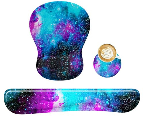 7539 Lot de tapis de souris 3 en 1 avec coussin en gel, repose-poignets, clavier et dessous de verre, ergonomique, antidérapant, repose-poignets pour la maison, le bureau