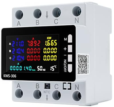 Wattive Stromzähler 3 Phasen 80A 220VAC 9 in 1 Drehstromzähler Hutschiene Stromzähler Hutschiene Digitaler Wattmeter Über-/Unterspannungsschutz usw.（NO Wlan)