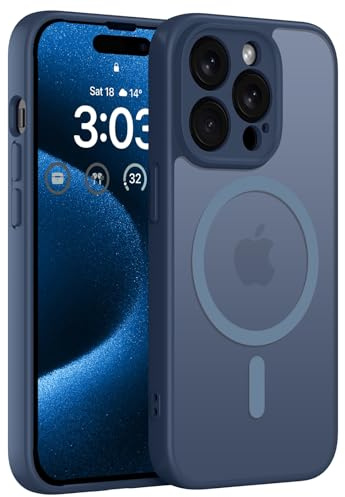 ORDA Magnetisch Hülle für iPhone 15 Pro Max 6.7 Zoll Kompatibel mit MagSafe, Transluzente Matt Rückseite Dünn Kameraschutz Stoßfest Handyhülle für iPhone 15 Pro Max (Dunkel Blau)