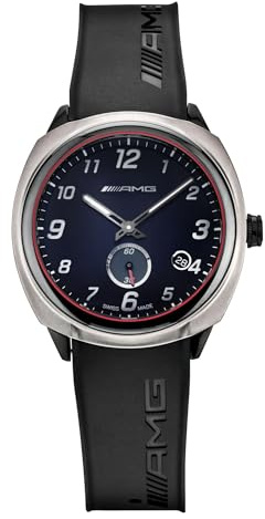 AMG Unisex Armbanduhr, Edelstahl-Titan-Gehäuse, Kautschukband, Schweizer Quarzwerk Ronda 6004, Wasserdicht 5 ATM, 40mm, Schwarz-Anthrazit-Rot