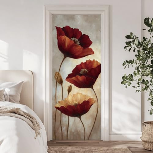 arricraft 2 Stück 3D Selbstklebender Türaufkleber 31.5X78.7 Vintage Blumen Türdekoration Türaufkleber Abnehmbare PVC Tapete Dekoration Für Schlafzimmer Und Wohnzimmer
