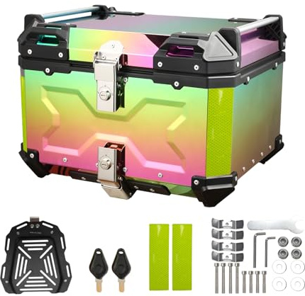 Top Case Motorrad, wasserdichtes Gepäck für Motorräder, Box mit Sicherheitsschloss, Motorradkoffer zur Aufbewahrung von Helmen, Aluminium Top Case für die meisten Motorräder und Maxi-Roller (55 l