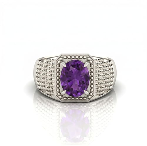 arenaworldFZ Bague réglable en plaqué argent 925 avec améthyste naturelle 7,00 carats - Pour homme et femme