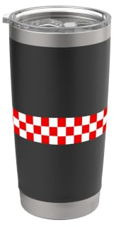 Rally Stripes ska Music rojo/blanco a cuadros Vaso térmico de acero inoxidable de doble pared