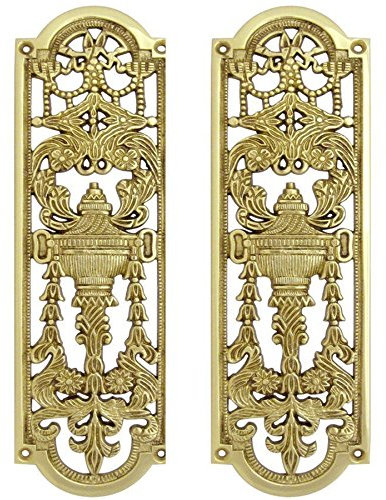 2x Solid Brass Finger Push Plate Quality Ornate Antique Design Style Door Handle