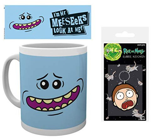 Rick and Morty, Schau Mich An, Ich Bin Mr. Meeseeks Foto-Tasse Kaffeetasse (9x8 cm) + 1 Fan-Schlüsselanhänger (6x4 cm)
