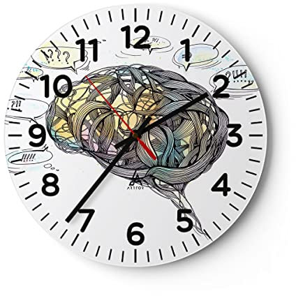 Modern Wanduhr Gehirn Bildung Experiment Illustration 40x40cm Rund Groß Wand Uhr Glas Analog Zimmeruhren Küche Büro Wohnzimmer Glasuhr Wall Clock Dekoration Design Küchenuhr C4AR40x40-2975