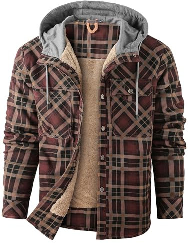 Mr.Stream Herren Thermohemd Flanellhemd Winterjacke Fleecefutter schützendem Innenfutter Holzfällerhemd Arbeitshemd Hoody 3252 Coffee M