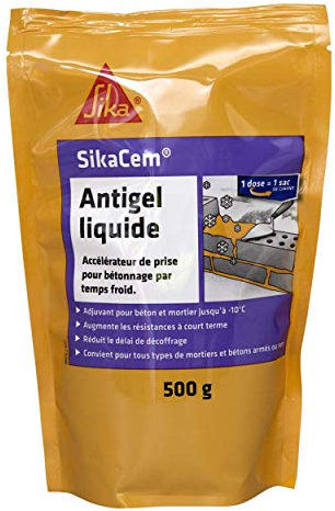 SIKA - Accélérateur de prise et antigel - SikaCem Antigel Liquide, Jaunâtre - Compatible avec de nombreux ciments - Bétonnage par temps froid - Réduit le délai de décoffrage - 500ml