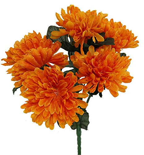 Chrysanthemen Strauß Goldfarben Orange Grün Busch Künstlich Unecht 25cm Kunstblume Kunstpflanze Dekoblume Dekopflanze Kunstseide Chrysanthemum