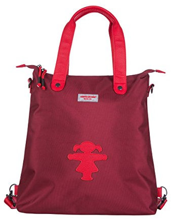 AMPELMANN Shoppinghelferin - Handtasche 3 in 1 - in Bordeaux aus Polyester im Canvas-Stil mit PU-Lederapplikation und Ampelfrau