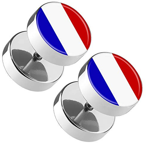 Piercingfaktor Runde Ohrringe Ohrstecker Fake Piercing Ohr Plug Flesh Tunnel Platte Stecker Fussball EM & WM Länder Flagge Fanartikel Frankreich