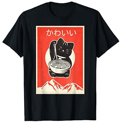 Vintage Kawaii Cat Anime T-Shirt Gift Retro Japanese Style T-Shirt