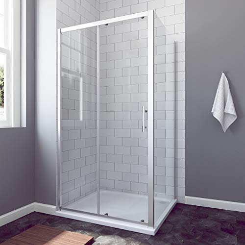 AQUABATOS® Eckeinstieg Duschkabine Eckdusche 120x90 cm | 120 cm Nischenschiebetür Duschabtrennung Duschtür Nischentür Schiebetür Duschwand Glas Dusche mit 90 cm Seitenwand Höhe 185 cm