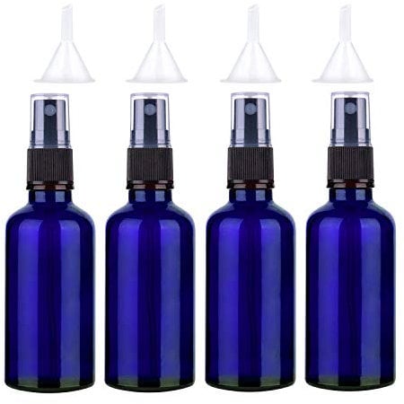 Sookg 4 botellas de spray de 100 ml de vidrio vacío, tiene una función atomizadora y un efecto anti-ultravioleta, para aceites esenciales, perfumes, sólidas (azul)