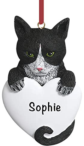 Personalised Cat Ornament 2025 – Fast & Free 24h Customisation – Pet Christmas Ornaments for Tree – Custom Gift Wrapped Tuxedo with Heart Keepsake for Pet-Owners