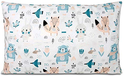 Balbina Kinder Kissenbezug Kissenhülle Baumwolle Dekokissen Kinderzimmer (Bear Waldwiese Mint, 40x60 cm)