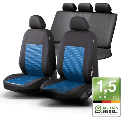Walser Premium Autositzbezüge Avignon mit Reißverschluss Qualitätssieger Sehr Gut* Sitzbezüge Auto, Zipp-IT Schonbezüge Komplettset, 2 Vordersitzbezüge, 1 Rücksitzbezug schwarz/blau 11871