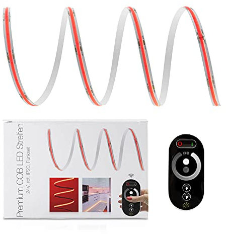 LED Universum COB LED Streifen Set rot mit Funkfernbedienung, Controller & Netzteil Band Strip Premium Filament 24V LED Streifen IP20 einfarbig (7 Meter)