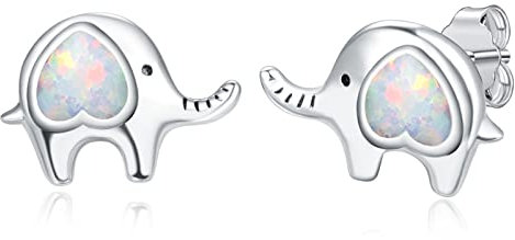 KINGWHYTE Elefanten Ohrstecker, 925 Echt Silber Opal Elefanten Ohrringe für Mädchen Kinder, Schöne Ohrringe für Elefantenfans Definitiv zu Empfehlen mit Geschenke Box