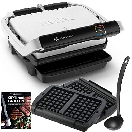 Tefal Optigrill Elite Kontaktgrill mit Grillboost-Funktion+Waffelplatten, Schöpfkelle und Rezeptbuch|Indoor Elektro Grill|12 automatische Programme|Intuitiver Sensor|Touch Display, 2000Watt, Edelstahl