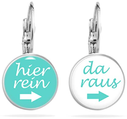 Teenager Mädchen Geschenke Lustige Damen Hängend Ohrringe Hier Rein Da Raus Nickelfrei Hypoallergen Jugendliche Handmade Witzig Ohrstecker Cabochon Edelstahl Türkis Weiß Silber