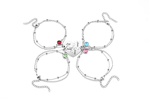 PiercingJak 2-4 Stücke Freundschaftsarmband mit Gravur Herz Puzzle Strass Anhänger Edelstahl Armkette Liebe Freundschaft Armbänder Personalisierte Geschenke für BFF Partner Familie Paare