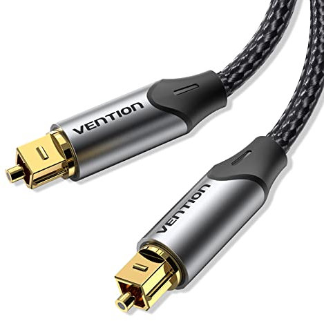 Vention Câble Optique Audio, 1.5m Cable Optique Toslink (Nylon Tressé, 24K Plaqué Or) Câble Audio Optique pour Home Cinema, TV, Barre de Son, PS4, Xbox, Samsung, Bose, Sony