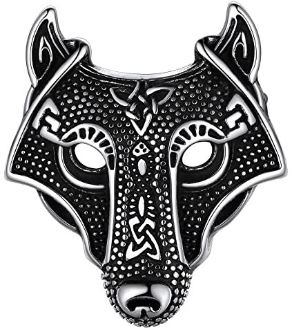 FaithHeart Broche Homme Viking Fenrir Tête de Loup Bijoux Nordique Vikings Gothique