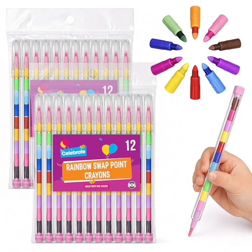 SOL 24pk Stacking Crayons for Kids - Stationery Party Bag Fillers for Kids | Kids Party Bag Fillers - Twistable Crayons in 10 Bright Swap Point Colours, No Sharpening, 2 x 12 Party Packs