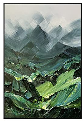 SLEA Handgemalte Acrylbilder,Abstrakte Grüne Berglandschaft Handgemalte Ölgemälde Dicke Textur Original Moderne Kunstwerke Leinwand Wandkunst Messer Wandbild Für Wohnzimmer Büro Wohnkultur,70X70Cm(2