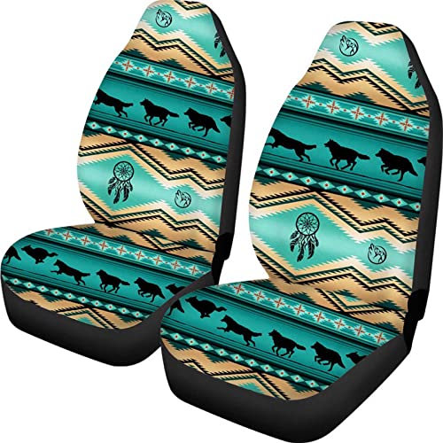 Belidome Aztec Wolf Universal-Autositzbezüge, komplettes Set, Southwest Dreamcatcher Kissen