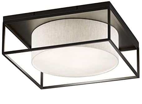 Deckenleuchte eckig 70x70cm groß mit Leinen Stoffschirm Beige