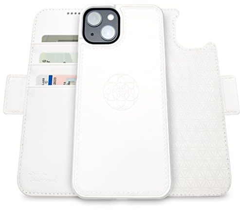 Dreem Fibonacci kompatibel mit iPhone 14 & iPhone 16e Brieftaschen-Etui / 3-in-1 stoßfestes Etui und abnehmbares Folio aus veganem Leder, MagSafe-kompatibel, RFID-Schutz [Weiß]