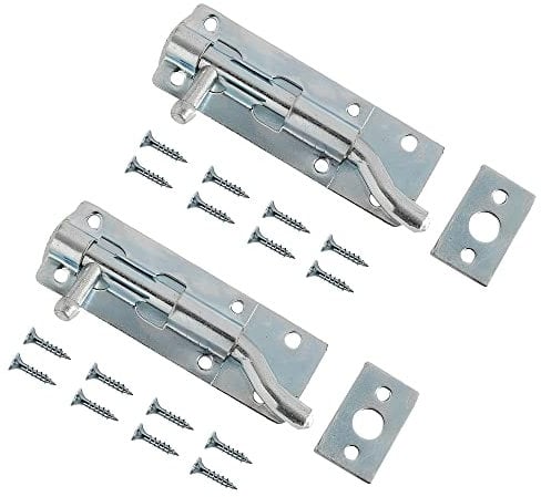 TERF® Heavy Duty Necked Tower Door Bolt Barrel Slide Lock Galvanised 100mm [4''] Latch Catch With Screws - Ideal for Internal and External Doors - Pack of 2