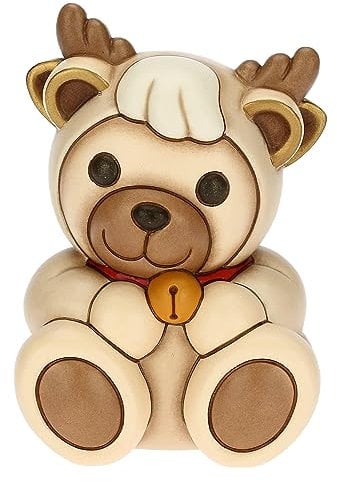 THUN, Teddy Vestito da Renna in Ceramica Decorata a Mano, Versione Media, Addobbo Natalizio, Idea Regalo, 9.5x9x13.2 cm h