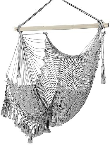 Hängesessel Hängestuhl Aus Weichem Baumwollseil Mit Hochbelastbarer Metallstange,Geeignet Indoor Outdoor Garten Balkon,Belastbar bis 150 kg