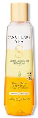 Sanctuary Spa Golden Sandalwood Three-Phase Shower Oil, 3 Day Moisture, Mineral Oil Free, Cruelty Free & Vegan, 250ml