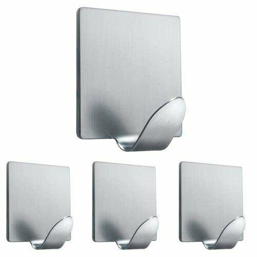 Mr. Gadget's Solutions 6 x Self Adhesive Stainless Steel Strong Silver Sticky Square Shape Hanging Hooks Stick on Wall Door for Kitchen Bathroom & Living Room