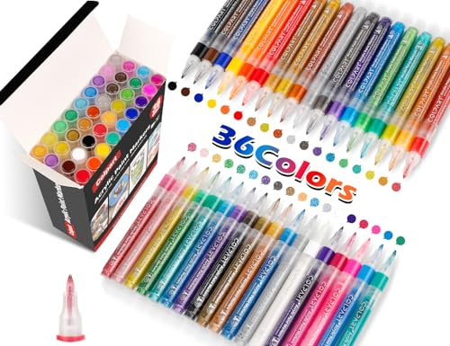 colpart Acrylstifte für Steine Wasserfest Multimarker 36Farbes|0,7mm-Stifte, Steine Zum Bemalen Lackstift für Felsmalerei, Holz, Leinwand, Kalligraphie, Erwachsene DIY Crafts Art Supplies