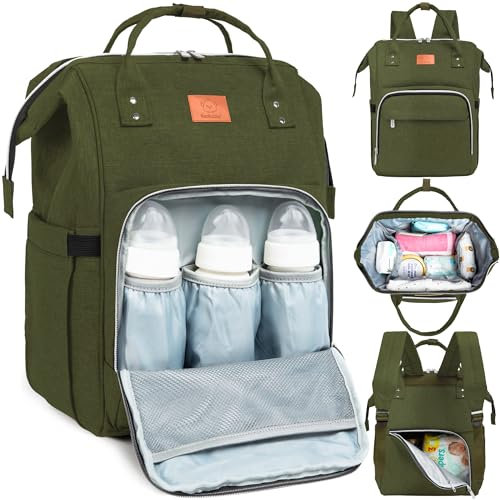 KeaBabies Wickeltasche mit Wickelunterlage - Wickelrucksack Baby für Jungen, Mädchen, Wasserdichter Multifunktions Diaper Bag, Wickelrucksack groß für Kinder, Baby Taschen für Mama (Dark Olive)