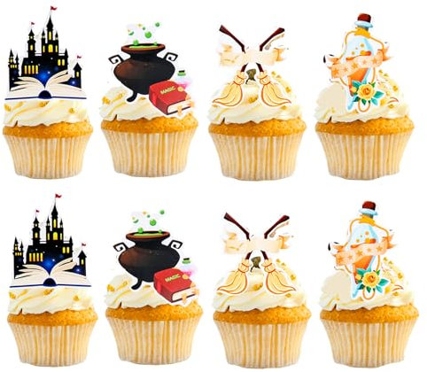 HOWAF 16 Wizard Happy Birthday Cake Topper Magical Wizard Cake Topper Pick Magical Birthday Cupcake Toppers Happy Birthday Cake Decorations Cake Topper for Kids Birthday Party Magic Party Decorations
