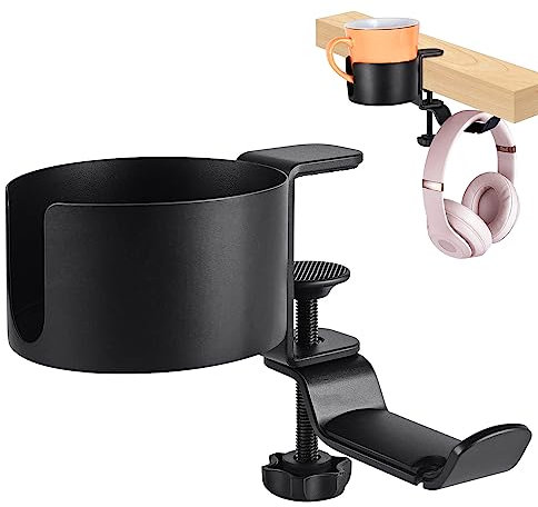 YTYKINOY Black Metal Desk Cup Holder with 360 Degree Rotatable Headphone Headset Hanger