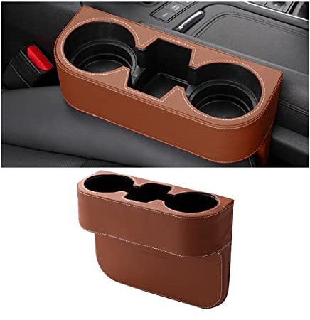 JNNJ Remplisseur D'espace de Siège de Voiture avec Porte-Gobelet, Organisateur Écart Siège Voiture en Cuir PU, Boîte de Rangement de Siège Avants pour Téléphones Portables, Portefeuille(Marron)